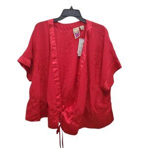 Anthony Original Woman's Vintage Designer Red Beaded Wrap Blouse NWT‎ Plus 2X